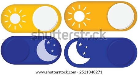 Day and night toggle switch icons set. Collection of on off. Sun and Moon icons for dark light mood. Dark mode and light mode switch button for website and mobile app. day night modes switch isolated.