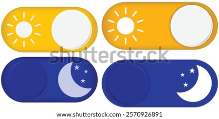 Day and night toggle switch icons set. Collection of on off. Sun and Moon icons for dark light mood. Dark mode and light mode switch button for website and mobile app. day night modes switch isolated.