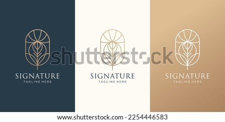 geometric signature quill feather peacock logo design template.feather ink linear art shape design.