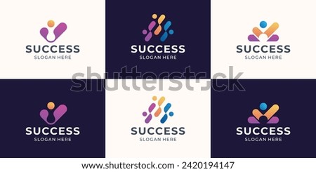 Set of Success People Check Logo design,business human good service icon symbol, analysis check logo element