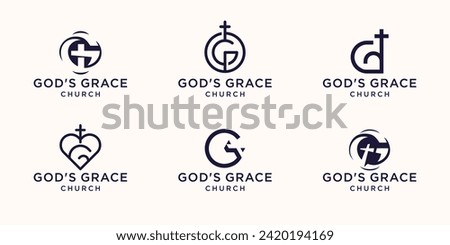 set of letter mark logo letter G combine with cross Christian, Church Jesus Cross Gospel symbol logo design template.