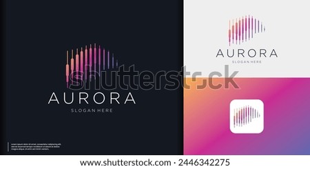 Aurora Borealis Abstract Logo Template. Premium Quality Symbol on Dark Background and gradient color branding