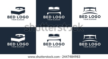 mega logo collection, bed logo icon abstract, pillow shape design and unique silhouette bed concept.