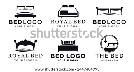 set of illustration Luxury bed logo with abstract shape concept and pillows symbols vector design.