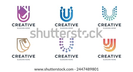 set of abstract u tech logo design. icon set letter u mega bundle for business of company,technology.