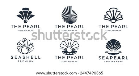 set of pearl logo design inspiration. abstract collection of various seashells isolated on white background