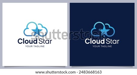 Star logo with creative cloud design. Unique concept dual meaning. Star data corporate logo template