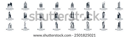 Building logos vector set. apartment illustration signs collection. skyscraper symbol. architecture logo futuristic design.