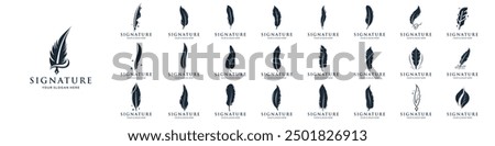 vector of signature feather ink logo design collections. icon vector feather pen ink,Set of black feather icons isolated illustration.