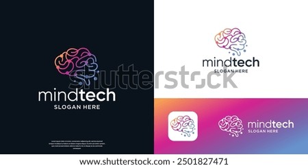 brain tech logo, connect line circuit dot symbol. brain connection tech logo vector illustration.