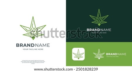 minimalist line style cannabis logo, geometric leaf cannabis cbd logo for medical company.