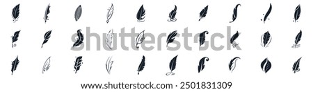 icon set vector feather ink inspiration. feather pen ink signature symbol. set of abstract signature feather pen logo design template on white background.