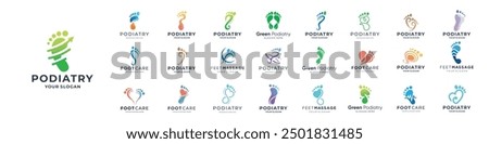 set of podiatry logo vector icon set. mega collection podiatrist foot care inspiration, perfect logos for brand business company.