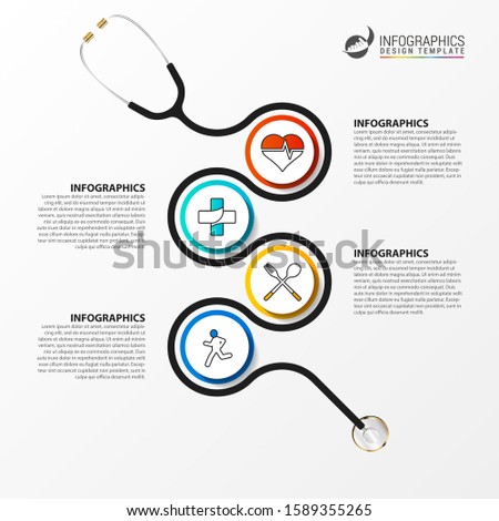 Medical and Health. Infographic design template with stethoscope. Vector illustration