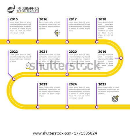 Infographic design template. Timeline concept with 11 steps. Can be used for workflow layout, diagram, banner, webdesign. Vector illustration