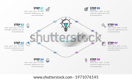 Infographic design template. Creative concept with 8 steps. Can be used for workflow layout, diagram, banner, webdesign. Vector illustration