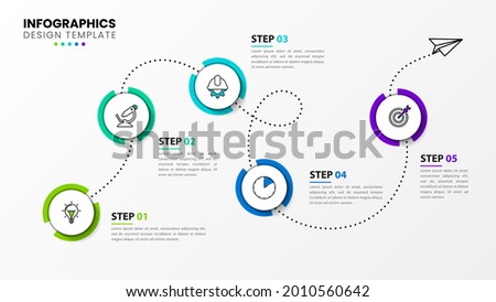 Infographic design template. Timeline concept with 5 steps. Can be used for workflow layout, diagram, banner, webdesign. Vector illustration