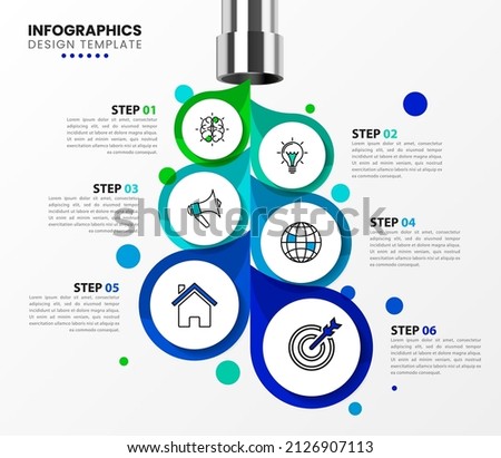 Infographic template with icons and 6 options or steps. Water. Can be used for workflow layout, diagram, banner, webdesign. Vector illustration