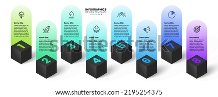 Infographic template with icons and 8 options or steps. 3d cubes. Can be used for workflow layout, diagram, banner, webdesign. Vector illustration