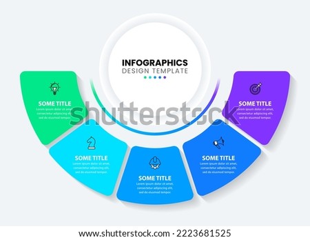 Infographic template with icons and 5 options or steps. Semicircle. Can be used for workflow layout, diagram, banner, webdesign. Vector illustration