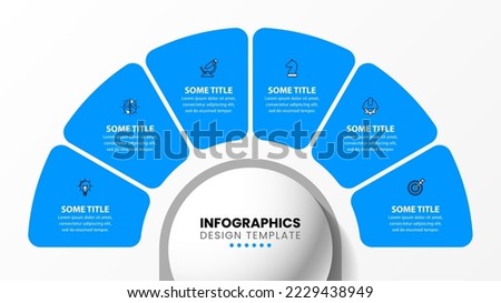 Infographic template with icons and 6 options or steps. Semicircle. Can be used for workflow layout, diagram, banner, webdesign. Vector illustration