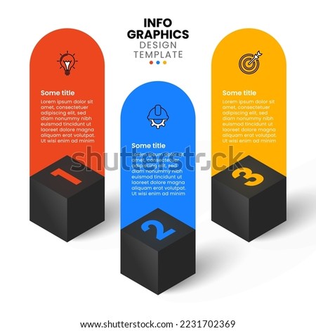 Infographic template with icons and 3 options or steps. 3d cubes. Can be used for workflow layout, diagram, banner, webdesign. Vector illustration
