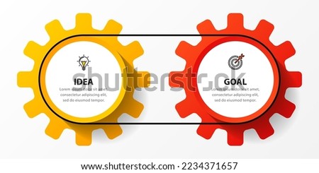 Infographic template with icons and 2 options or steps. Gears. Can be used for workflow layout, diagram, banner, webdesign. Vector illustration