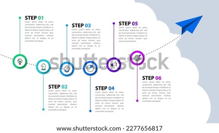 Infographic template with icons and 6 options or steps. Paper plane. Can be used for workflow layout, diagram, banner, webdesign. Vector illustration