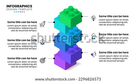 Infographic template with icons and 6 options or steps. Building blocks. Can be used for workflow layout, diagram, banner, webdesign. Vector illustration