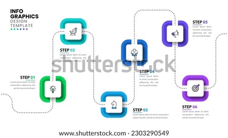 Infographic template with icons and 6 options or steps. Rectangular timeline. Can be used for workflow layout, diagram, banner, webdesign. Vector illustration