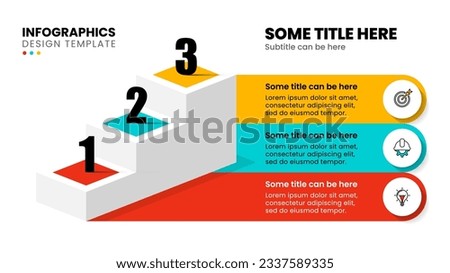 Infographic template with icons and 3 options or steps. Isometric stairs. Can be used for workflow layout, diagram, banner, webdesign. Vector illustration