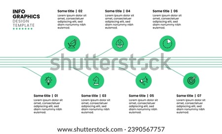 Infographic template with icons and 7 options or steps. Splitting line. Can be used for workflow layout, diagram, webdesign. Vector illustration