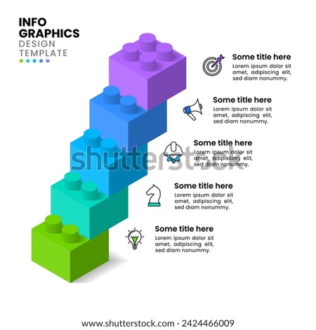 Infographic template with icons and 5 options or steps. Building blocks. Can be used for workflow layout, diagram, banner, webdesign. Vector illustration