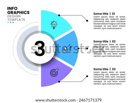 Infographic template with icons and 3 options or steps. Semicircle. Can be used for workflow layout, diagram, banner, webdesign. Vector illustration