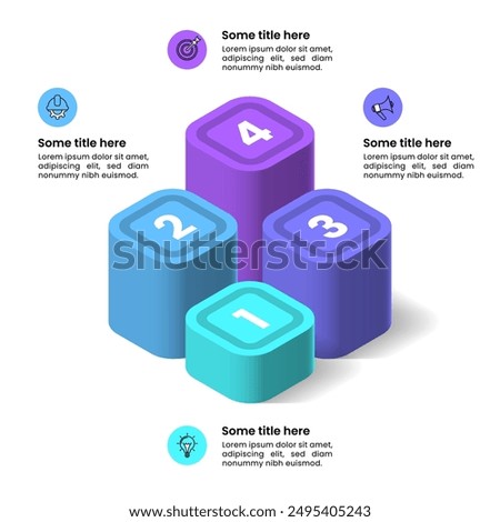 Infographic template with icons and 4 options or steps. Isometric columns. Can be used for workflow layout, diagram, banner, webdesign. Vector illustration