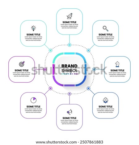 Infographic template with icons and 8 options or steps. Squares. Can be used for workflow layout, diagram, banner, webdesign. Vector illustration