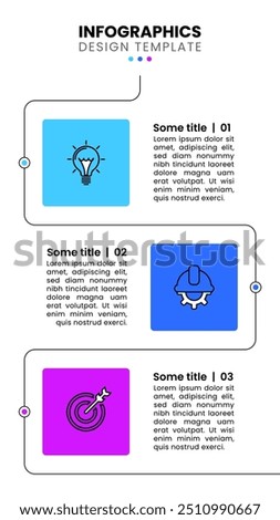 Infographic template with icons and 3 options or steps. Vertical line. Can be used for workflow layout, diagram, banner, webdesign. Vector illustration