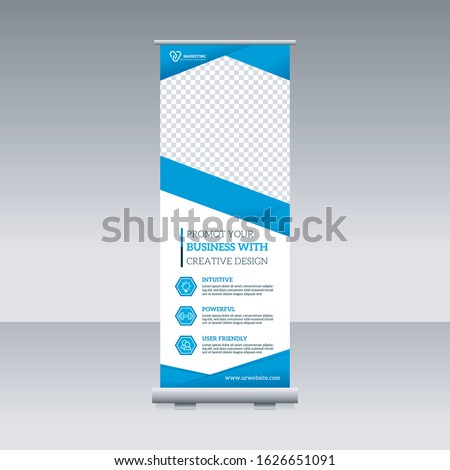 Business Roll Up. Standee Design. Banner Template. Presentation and Brochure. Modern x-banner and flag-banner advertising. Vector illustration