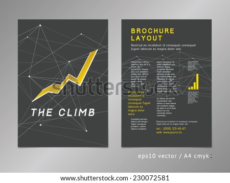Brochure / catalog / cover / page layout template. Polygonal design, geometric sharp surfaces, minimalistic color style. Growing 3d trend shape, line graph theme. Growth and progress concept. 