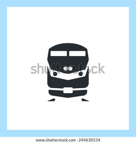 Passenger train icon. Front view, flat pictogram. Classic style commuter train. For tourist maps, schemes, station signs, applications and infographics. 