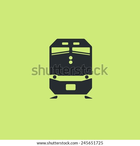 Passenger train icon. Front view, flat pictogram. Classic style commuter and freight train silhouette. For tourist maps, schemes, applications and infographics. 