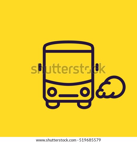 Bus icon. Common mass transit pictogram. Thin line style, yellow background.