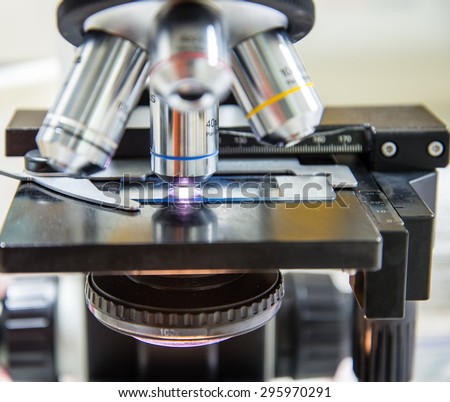 Close up Scientific Biological Microscope.