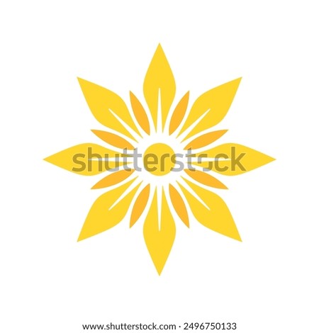 Yellow daisy from geometric figure. Sun-shaped figure icon. Vector orange sun icon