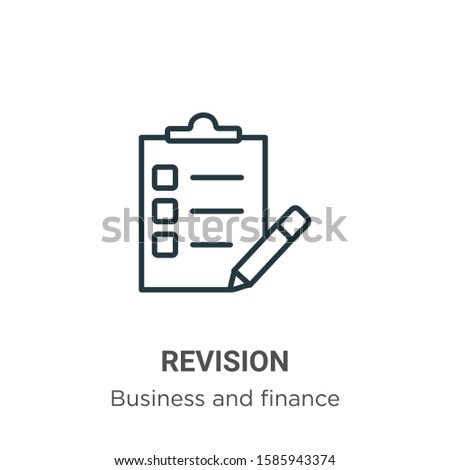 Revision outline vector icon. Thin line black revision icon, flat vector simple element illustration from editable business and finance concept isolated on white background