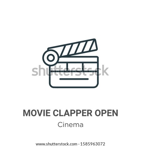 Movie clapper open outline vector icon. Thin line black movie clapper open icon, flat vector simple element illustration from editable cinema concept isolated on white background
