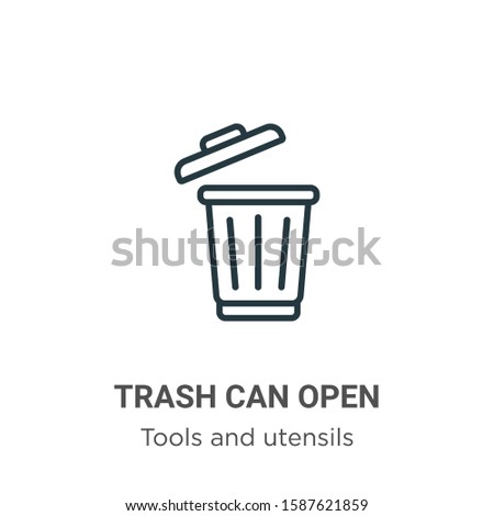Trash can open outline vector icon. Thin line black trash can open icon, flat vector simple element illustration from editable tools and utensils concept isolated on white background
