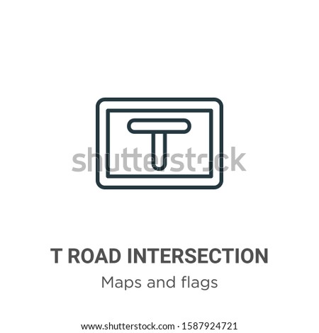 T road intersection outline vector icon. Thin line black t road intersection icon, flat vector simple element illustration from editable maps and flags concept isolated on white background