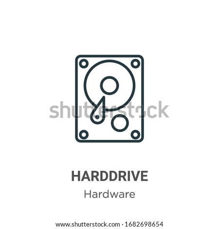 Harddrive outline vector icon. Thin line black harddrive icon, flat vector simple element illustration from editable hardware concept isolated stroke on white background