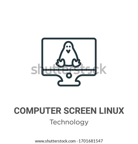 Computer screen linux outline vector icon. Thin line black computer screen linux icon, flat vector simple element illustration from editable technology concept isolated stroke on white background